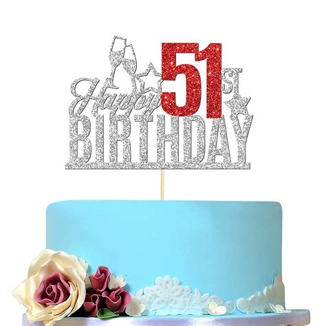 Happy 51st Birthday Cake Topper Fifty One Year Old Cake Topper 51st