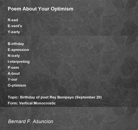 Poem About Your Optimism By Bernard F Asuncion Poem About Your
