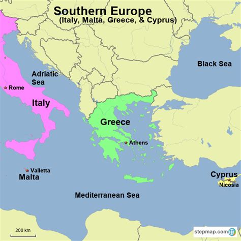 Stepmap Southern Europe Italy Malta Greece Cyprus Landkarte
