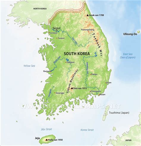 Physical Map Of South Korea Vector U S Map