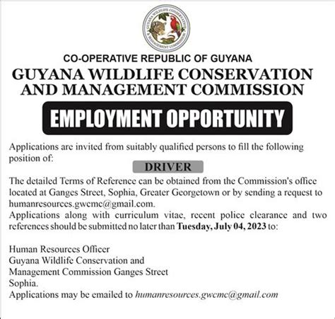 Guyana Wildlife Conservation And Management Commission Employment