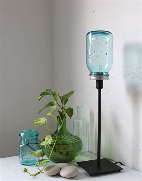 True Blue Mason Jar Lamp Upcycled Antique Mason Jar Table Top Lamp
