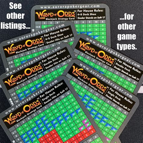 Wizard Of Odds Blackjack Strategy Cards 4 8 Deck Dealer Etsy