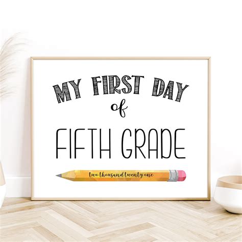 Printable First Day Of Fifth Grade Sign First Day Of School Etsy