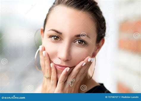 Portrait Of Young Girl With Hands In Face Stock Image Image Of Health