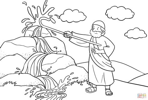 Moses Strikes The Rock With His Staff Coloring Page Free