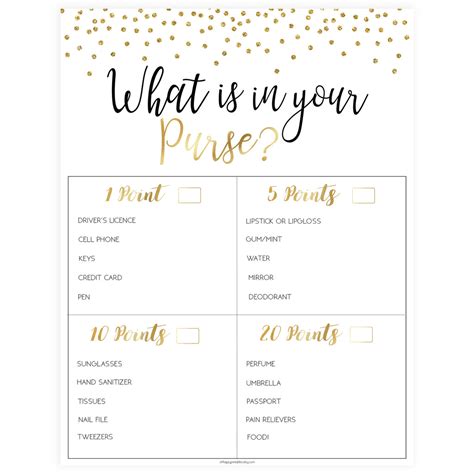 what in your purse game printable free bridal shower