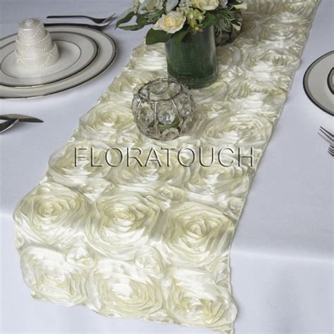 Satin Ribbon Rosette Wedding Table Runner Ivory By Floratouch