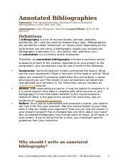 These annotations can be summative, evaluative, or reflective. Annotated Bibliography Owl(1) - Annotated Bibliographies Summary This handout provides ...