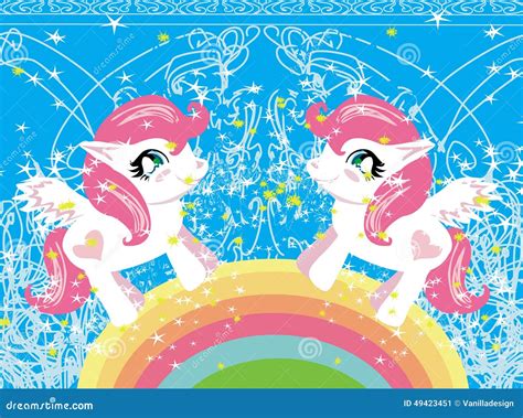 Cute Unicorns And Fairy Tale Princess Castle Frame Cartoon Vector