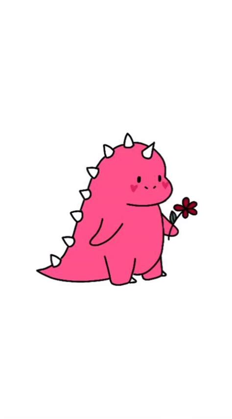 A Pink Dinosaur Holding A Flower In It S Hand And Looking At The Ground