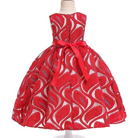 Red Girls Party Lace Evening Dress Kids Dresses For Girls Children