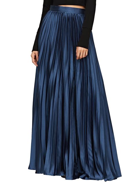 Satin Pleated Full Length Skirt Shein Sheinside