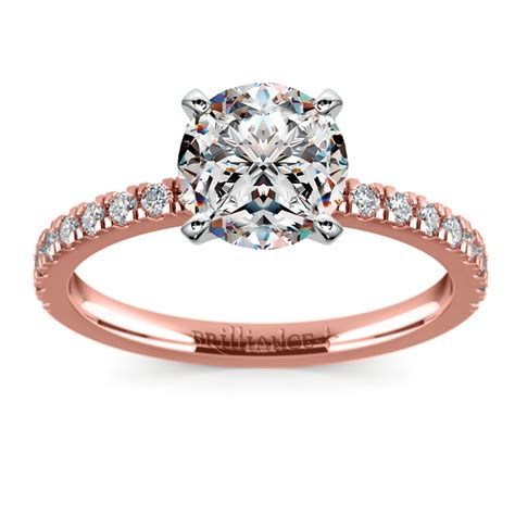 Petite Pave Diamond Engagement Ring In Rose Gold 14 Ctw