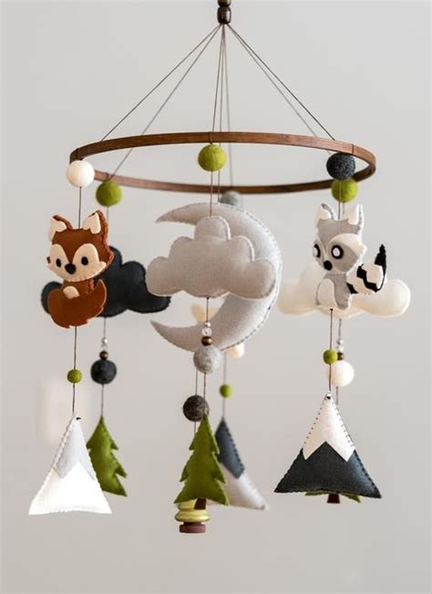 Woodland Animal Baby Mobile Felt Mobile Forest Mobile Etsy Woodland