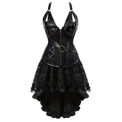 Sapubonva Steampunk Corsets Bustier Halter Plus Size Corset Dresses Vintage Vest Leather Gothic
