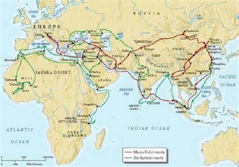 The Travel Routes Of Marco Polo And Ibn Battuta Map Historical
