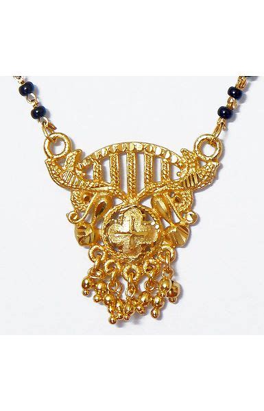 Black Bead And Gold Plated Mangalsutra With Pendant