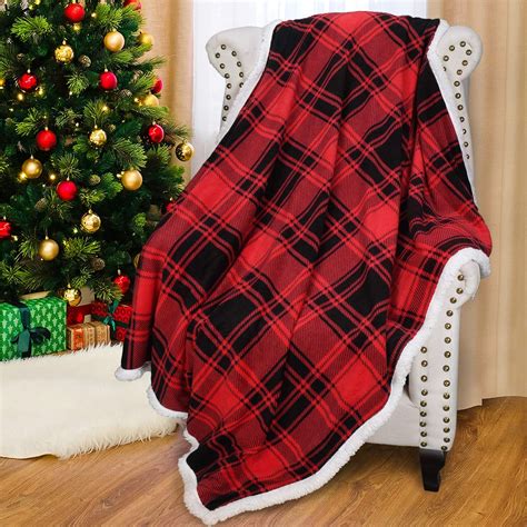 Catalonia Classy Red Plaid Sherpa Throw Blanketreversible Super Soft