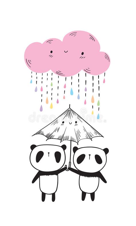 Cute Pandas With Umbrella Stock Vector Illustration Of Girl 99115740