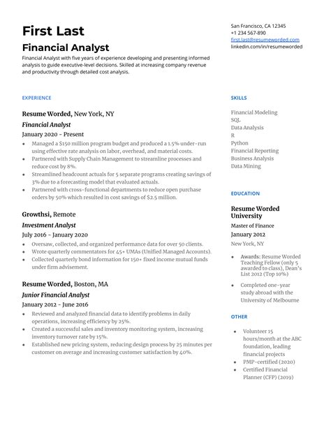11 Financial Analyst Resume Examples For 2023 Resume Worded