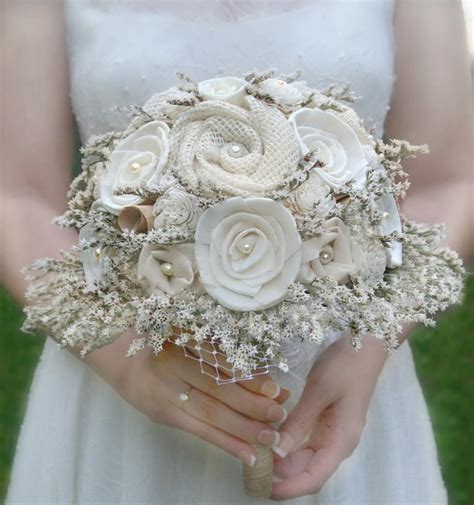 Rustic Wedding Bouquet Cream Ivory Sola Wood Flower Bouquet Bridal