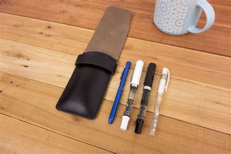 Leather Pen Case With Flap Closure Holds Multiple Pens In Black Horween