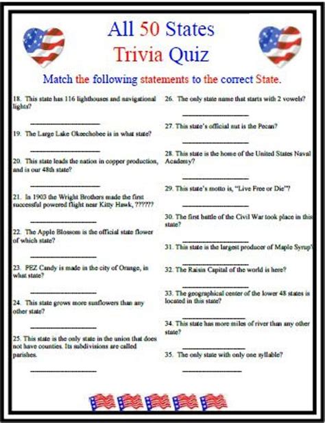 Printable trivia games work well as group activities, especially when the senior who gets the most questions right is offered a small prize. All 50 States Trivia | Etsy in 2020 | Trivia questions and ...
