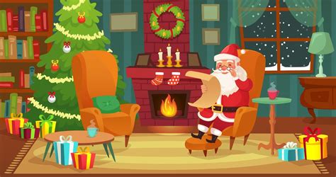 Christmas Interior Santa Claus Winter Holiday Decorated Living Room W