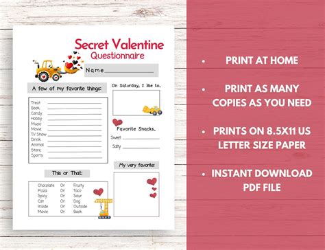 Secret Valentine Questionnaire Construction Secret Valentine Printable