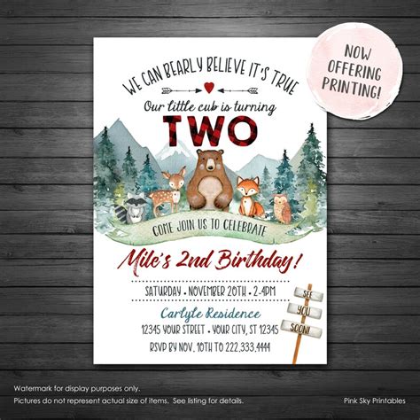 Woodland Birthday Invitation Printable Or Printed Etsy