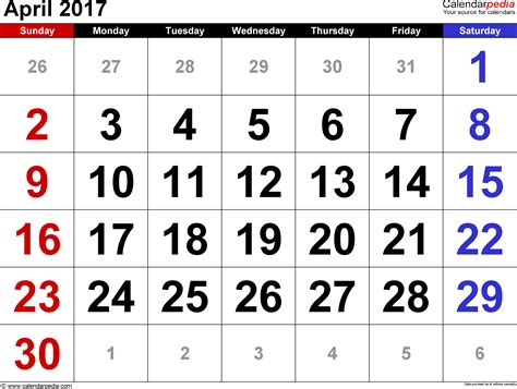 April 2017 Calendars For Word Excel Amp Pdf