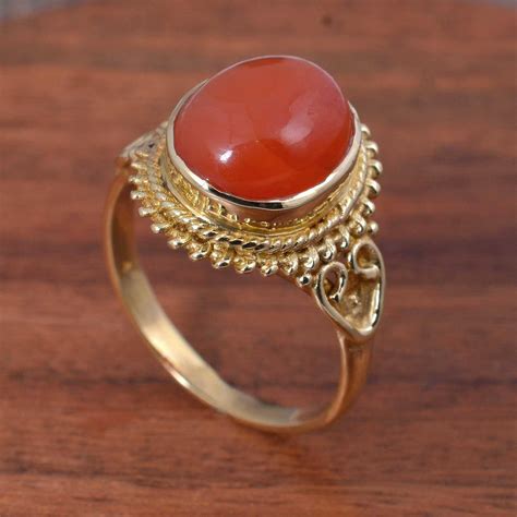 Orange Stone Ring Women Ring Natural Carnelian Ring Etsy