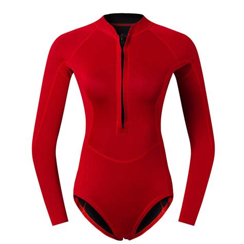 Womens Shorty Wetsuit 2mm Cr Neoprene Diving Suit Long Sleeve Front Zip Solid Colored Autumn