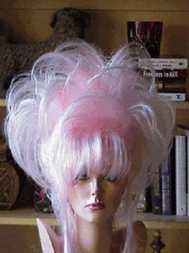 Sin City Wigs Baby Pink Up Do Twist Bangs Teased Spiky Layers Big