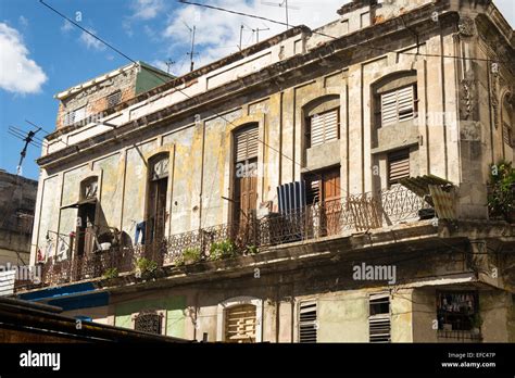 Cuba Old Havana La Habana Vieja Typical Dilapidated Block Of Flats