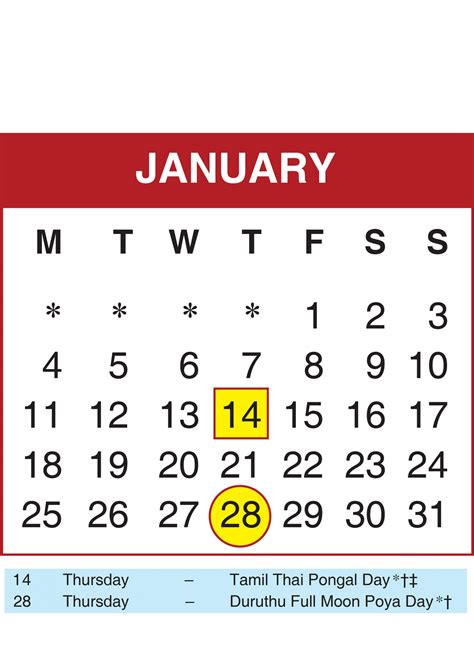 2021 Calendar Sri Lanka With Mercantile Holidays Creations Arena