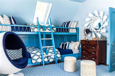 Blue Nautical Boys Room With Blue Bunk Beds Cottage Boys Room