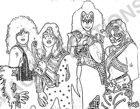 Kiss Rock Band Set Of 10 Various Coloring Pages Volume Etsy