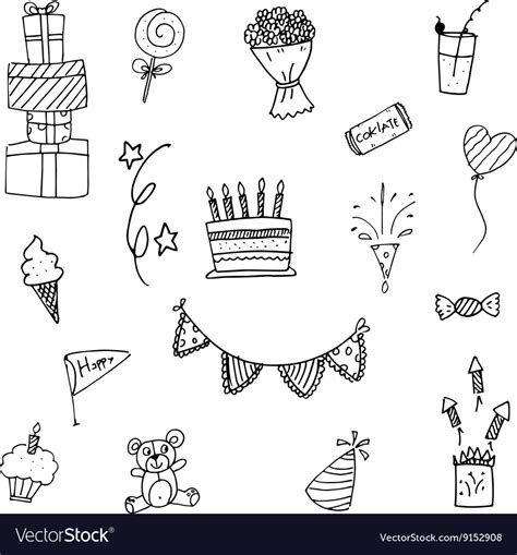 Set Party Doodle Hand Draw Royalty Free Vector Image