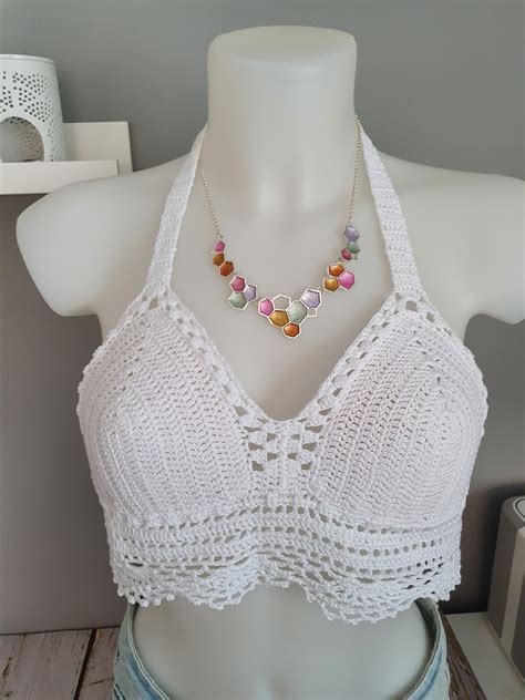 Pure White Crochet Crop Top By Crochetina Festival Crochet Etsy