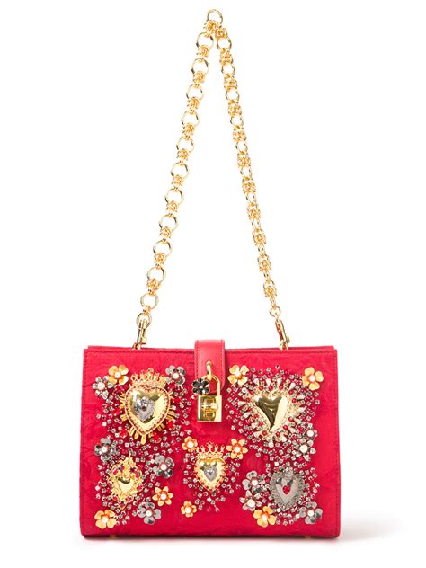 Lyst Dolce And Gabbana Embellished Clutch In Red