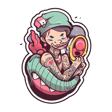Tattoo Girl Sticker With A Shell And Sprite Vector Clipart Tattoo