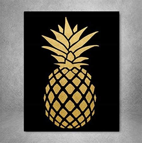 Pineapple Gold Foil Art Print Poster Tropical Chic Metallic