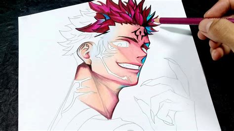 Drawing Ryomen Sukuna Hair Skin And Face Colored Pencil Real Time