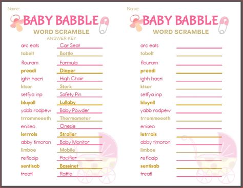 Baby Shower Game Baby Babble Pink White Gold Etsy