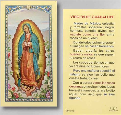 Oracion A La Virgen Santisima De Guadalupe Prayer Cards Prayers Cards