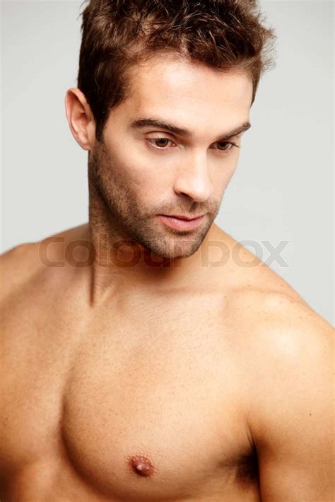 Shirtless Mid Adult Man Looking Away Studio Stock Image Colourbox