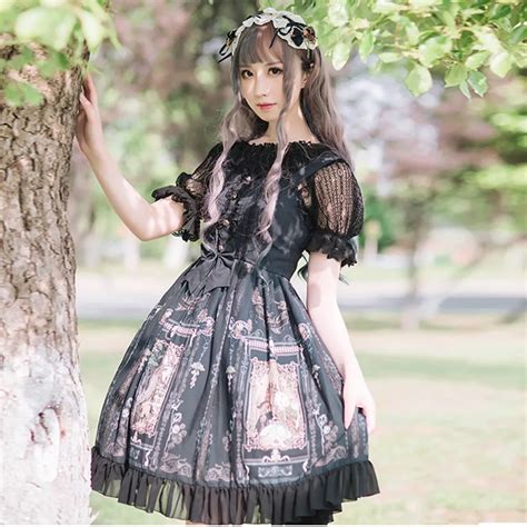 2018 Classical Women Gothic Lolita Dress Castle Elf Print Retro High