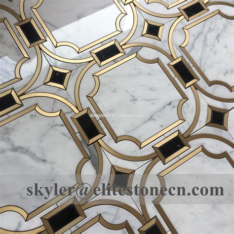 Brass Inlay Arabescato White Marble Waterjet Mosaic Tile Buy Marble